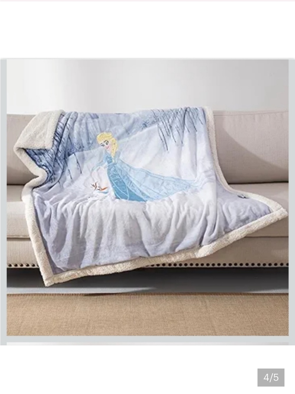 🆕 Disney Frozen Elsa & Olaf Plush Throw Blanket - Light Blue 50x60 - Picture 4 of 5